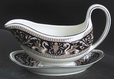 Florentine Dark Blue Rim (No Center Design) Gravy Boat & Underplate