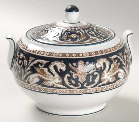 Florentine Dark Blue Rim (No Center Design) 146 Shape Sugar Bowl & Lid