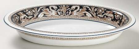 Florentine Dark Blue Rim (No Center Design) 10" Oval Vegetable Bowl