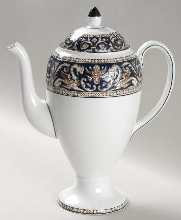Florentine Dark Blue Rim (No Center Design) Coffee Pot & Lid