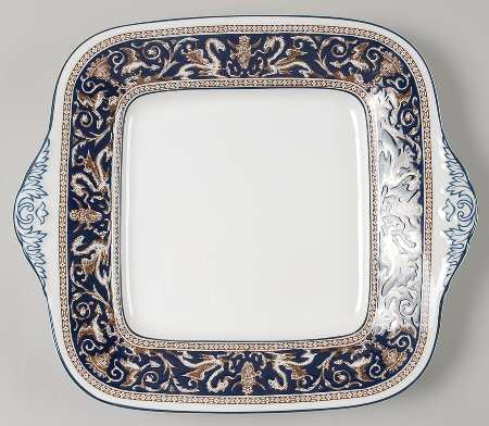 Florentine Dark Blue Rim (No Center Design) Square Handled Cake Plate