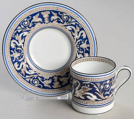 Florentine Blue (No Center Design, Black Trim) Bond Shape Demitasse Cup and Saucer Set
