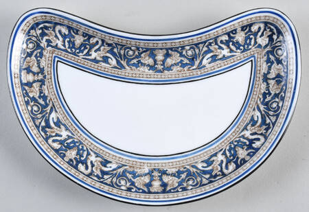 Florentine Blue (No Center Design, Black Trim) Crescent Salad Plate