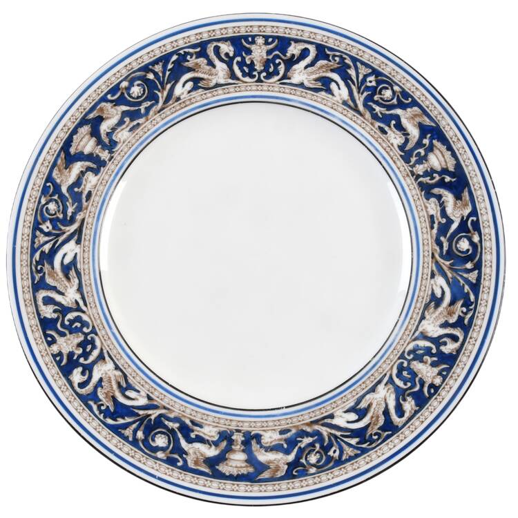 Florentine Blue (No Center Design, Black Trim) Luncheon Plate