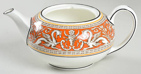 Florentine Orange (No Center Design, White) Small Teapot No Lid