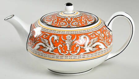 Florentine Orange (No Center Design, White) Small Teapot & Lid
