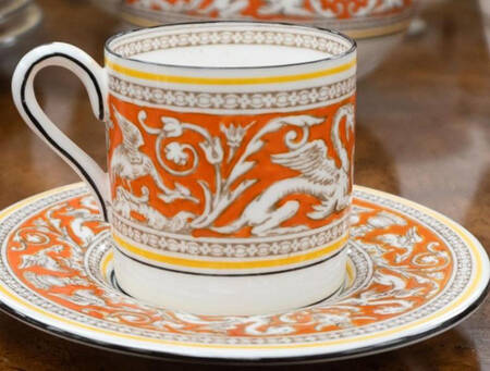 Florentine Orange (No Center Design, White) Bond Shape Demitasse Cup and Saucer Set