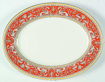 Florentine Orange (No Center Design, White) 15" Oval Serving Platter