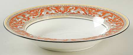Florentine Orange (No Center Design, White) Rim Soup Bowl