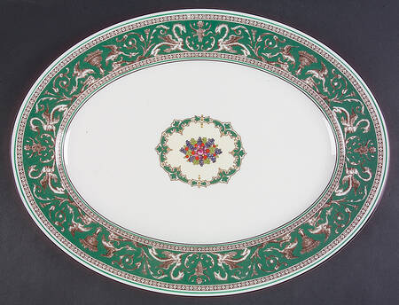 Florentine Green (Emerald, Fruit Center) 15" Oval Serving Platter