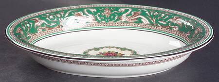 Florentine Green (Emerald, Fruit Center) 10" Oval Vegetable Bowl