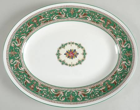 Florentine Green (Emerald, Fruit Center) 14" Oval Serving Platter