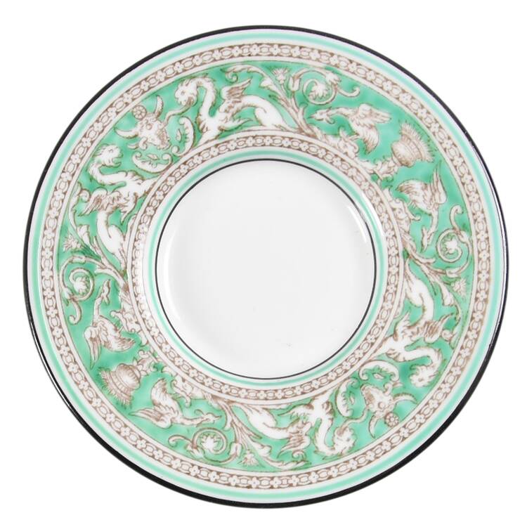 Florentine Green Rim (No Center Design, White) Saucer for Bond Shape Demitasse Cup