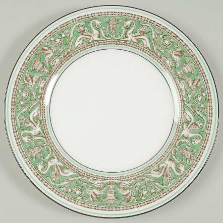 Florentine Green Rim (No Center Design, White) Salad Plate