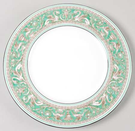 Florentine Green Rim (No Center Design, White) Luncheon Plate