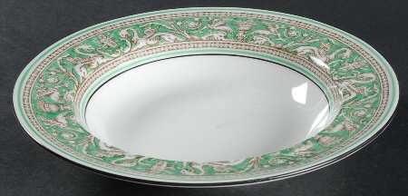 Florentine Green Rim (No Center Design, White) Rim Soup Bowl