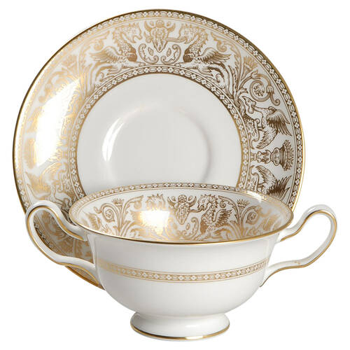 Florentine Gold (Gold Dragons, White) Footed Cream Soup Bowl & Saucer Set