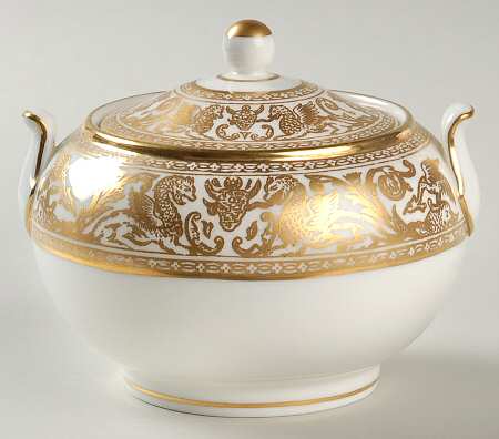 Florentine Gold (Gold Dragons, White) 146 Shape Sugar Bowl & Lid