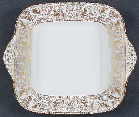 Florentine Gold (Gold Dragons, White) Square Handled Cake Plate