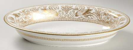 Florentine Gold (Gold Dragons, White) 10" Oval Vegetable Bowl