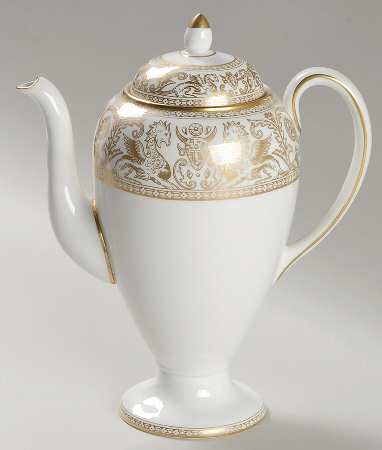 Florentine Gold (Gold Dragons, White) Mini Coffee Pot & Lid