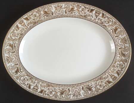 Florentine Gold (Gold Dragons, White) 13" Oval Serving Platter