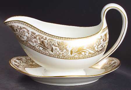 Florentine Gold (Gold Dragons, White) Gravy Boat with Attached Underplate
