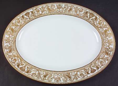 Florentine Gold (Gold Dragons, White) 15" Oval Serving Platter