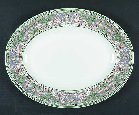 Florentine Gray and Green (No Center Design) 13" Oval Serving Platter