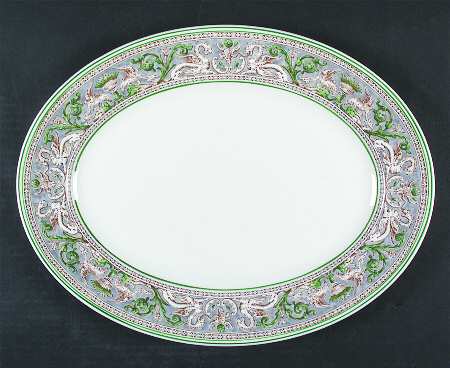 Florentine Gray and Green (No Center Design) 15" Oval Serving Platter