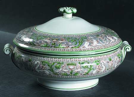 Florentine Gray and Green (No Center Design) Round Covered Vegetable