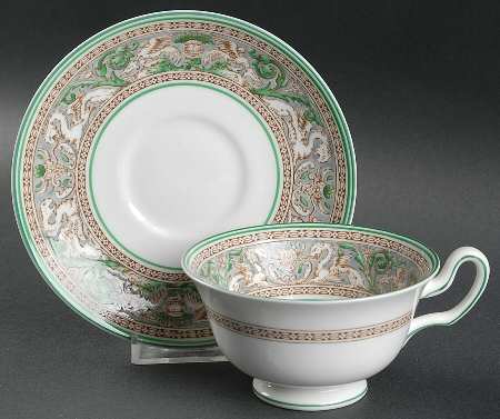 Florentine Gray and Green (No Center Design) Footed Cup & Saucer Set