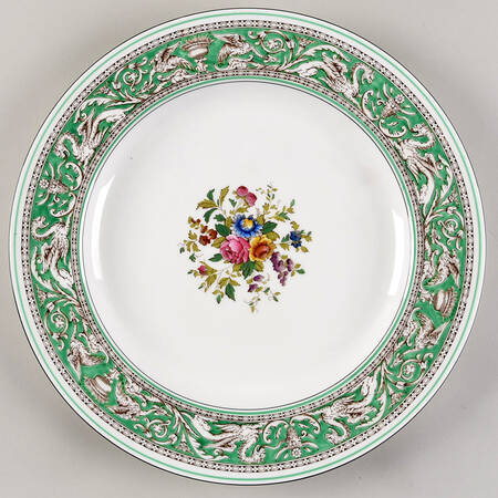 Florentine Green Rim (Floral Center, White Body) 15" Chop Plate (Round Platter)