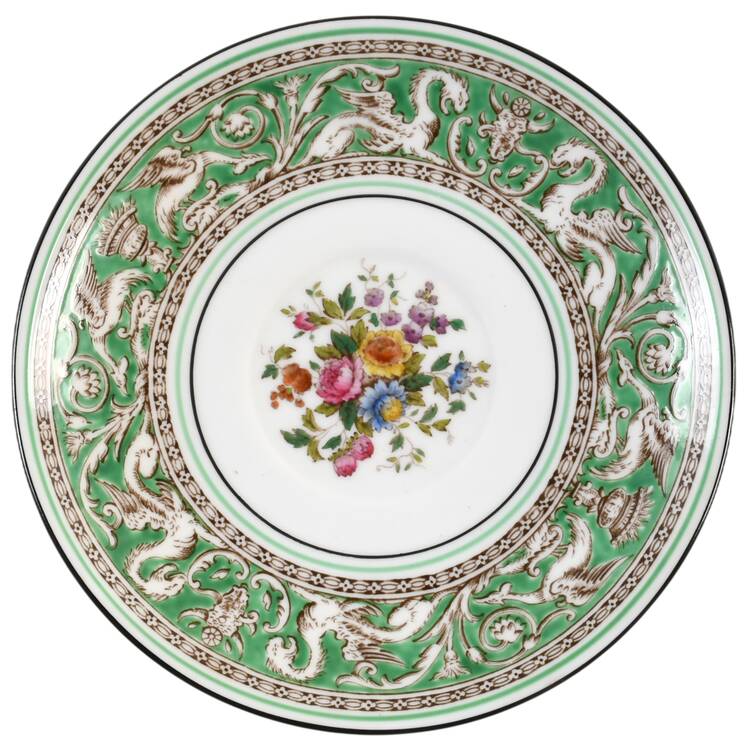 Florentine Green Rim (Floral Center, White Body) Saucer for Footed Cream Soup Bowl