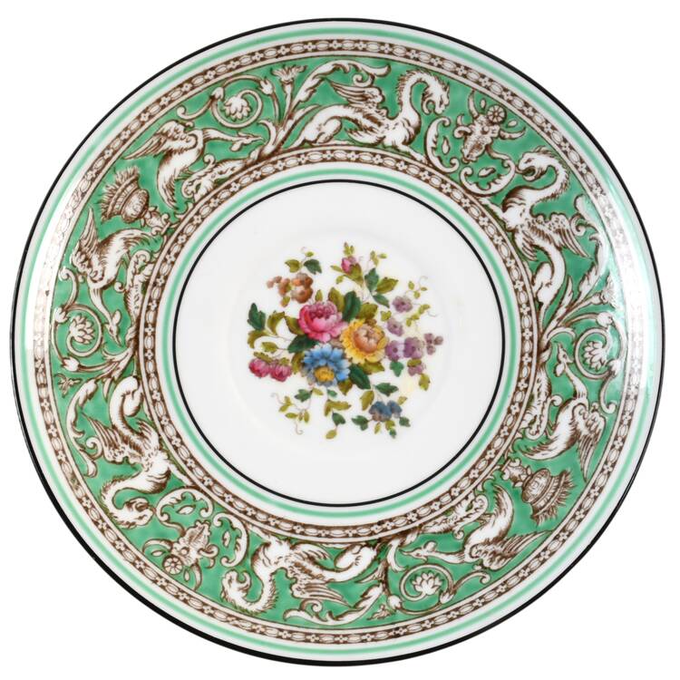 Florentine Green Rim (Floral Center, White Body) Saucer for Cream Soup Bowl