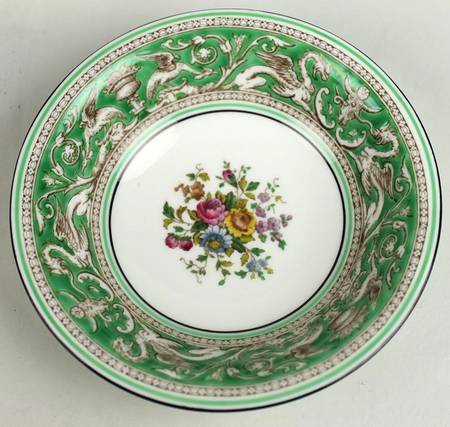 Florentine Green Rim (Floral Center, White Body) Coupe Cereal Bowl