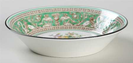 Florentine Green Rim (Floral Center, White Body) Fruit/Dessert (Sauce) Bowl