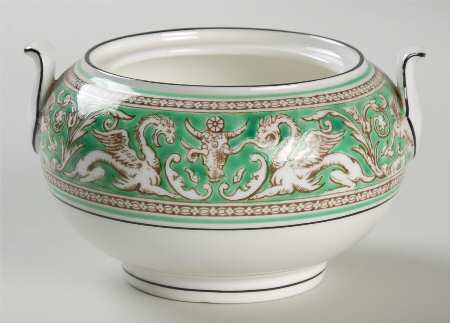 Florentine Green Rim (Floral Center, White Body) 146 Shape Sugar Bowl No Lid