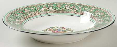Florentine Green Rim (Floral Center, White Body) Rim Soup Bowl