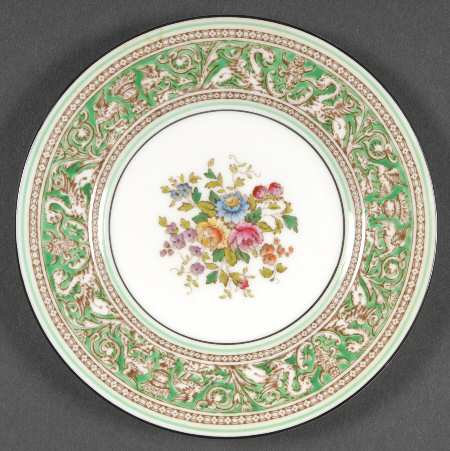 Florentine Green Rim (Floral Center, White Body) Bread & Butter Plate