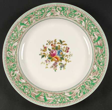 Florentine Green Rim (Floral Center, White Body) 13" Chop Plate (Round Platter)