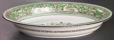 Florentine Green Rim (Floral Center, White Body) 10" Oval Vegetable Bowl