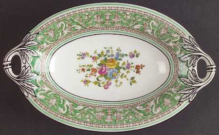 Florentine Green Rim (Floral Center, White Body) Relish
