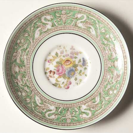 Florentine Green Rim (Floral Center, White Body) Saucer for Peony Shape Footed Cup