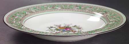Florentine Green Rim (Floral Center, White Body) Large Rim Soup Bowl