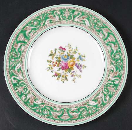 Florentine Green Rim (Floral Center, White Body) Luncheon Plate