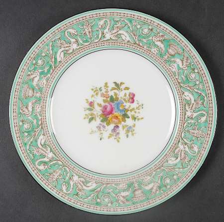Florentine Green Rim (Floral Center, White Body) Salad Plate