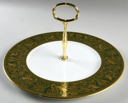 Florentine Dark Green Rim (No Floral Center) Round Serving Plate with Center Handle (Dp) Hc