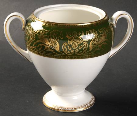Florentine Dark Green Rim (No Floral Center) Globe Shape Sugar Bowl No Lid