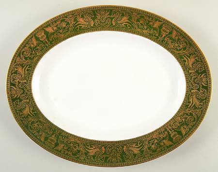 Florentine Dark Green Rim (No Floral Center) 14" Oval Serving Platter